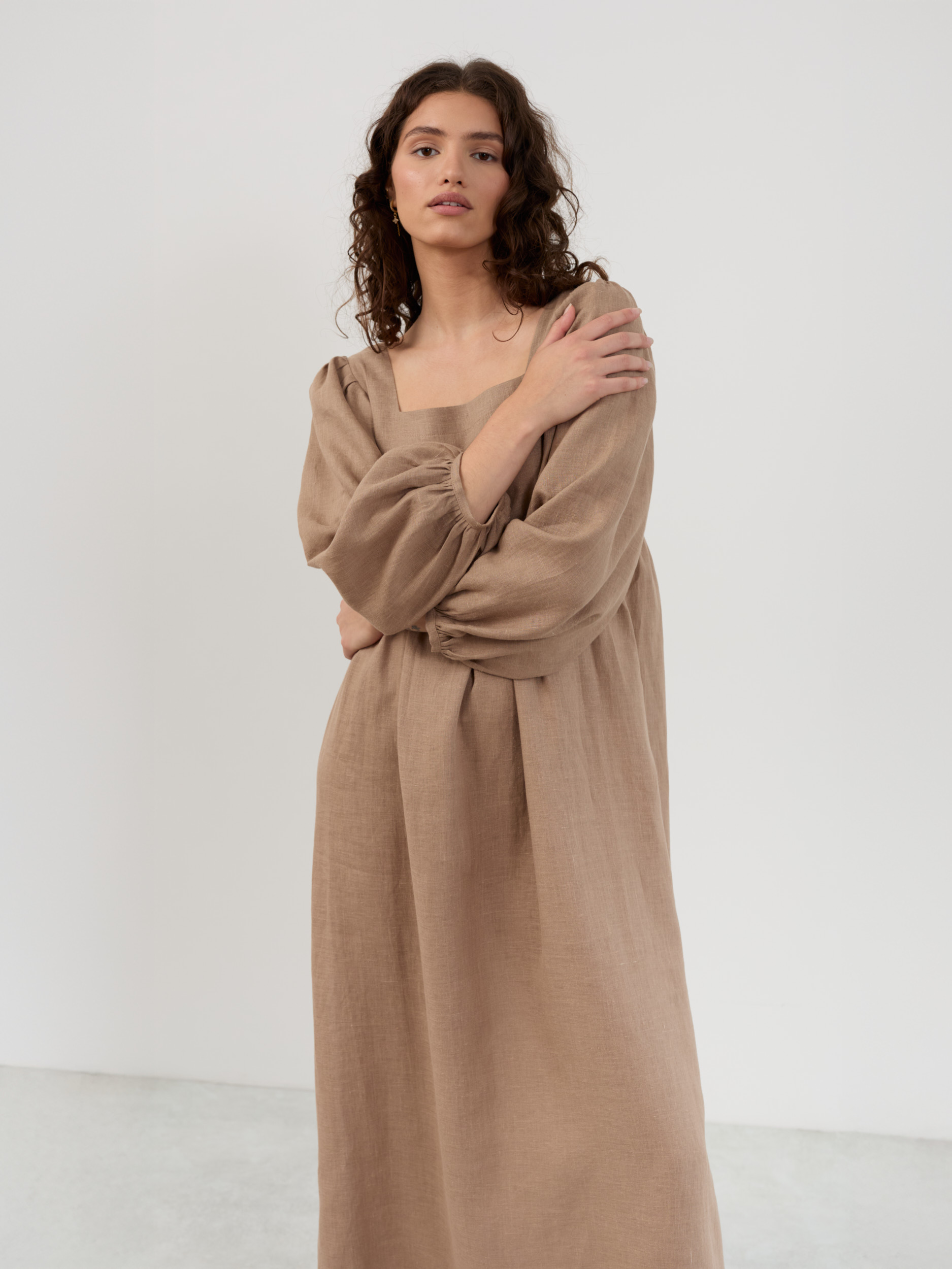Square Neck Linen Maxi Dress Anemone