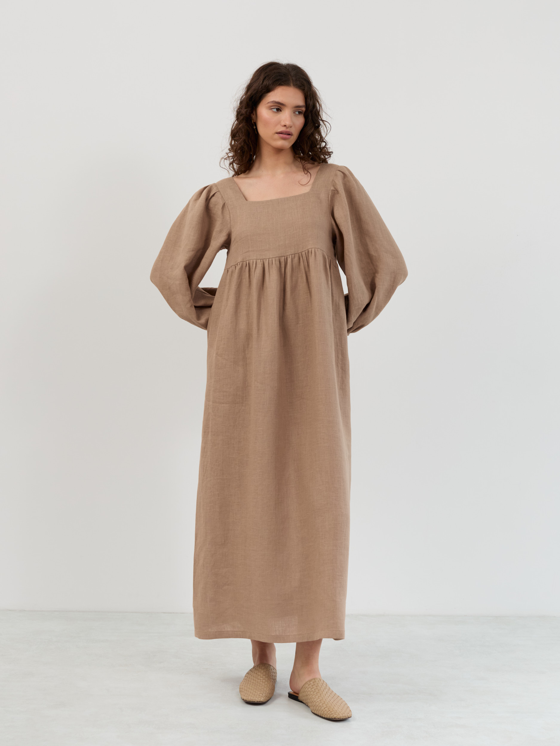 Square Neck Linen Maxi Dress Anemone