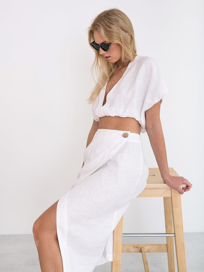 Image 1 of ABIGAIL Linen Wrap Skirt in White from Love and Confuse