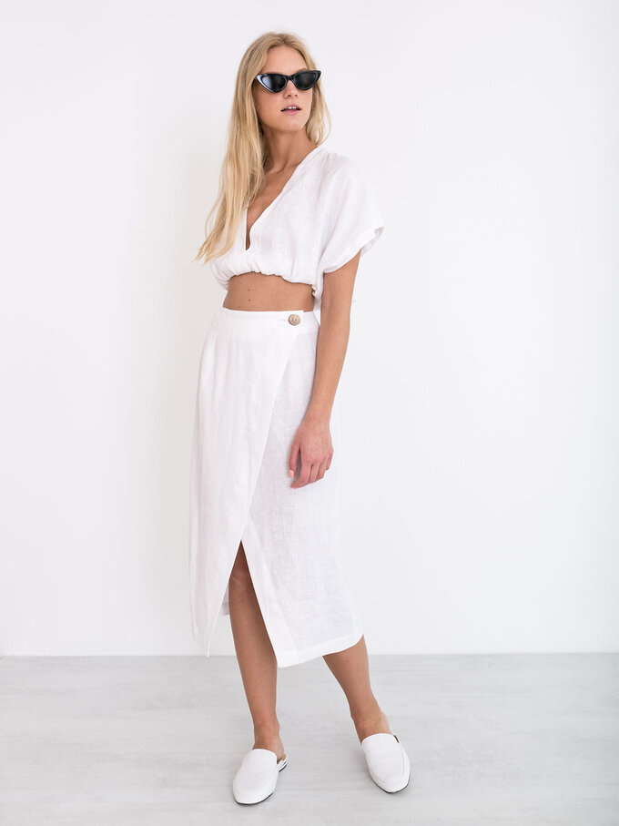 Image 2 of ABIGAIL Linen Wrap Skirt in White from Love and Confuse