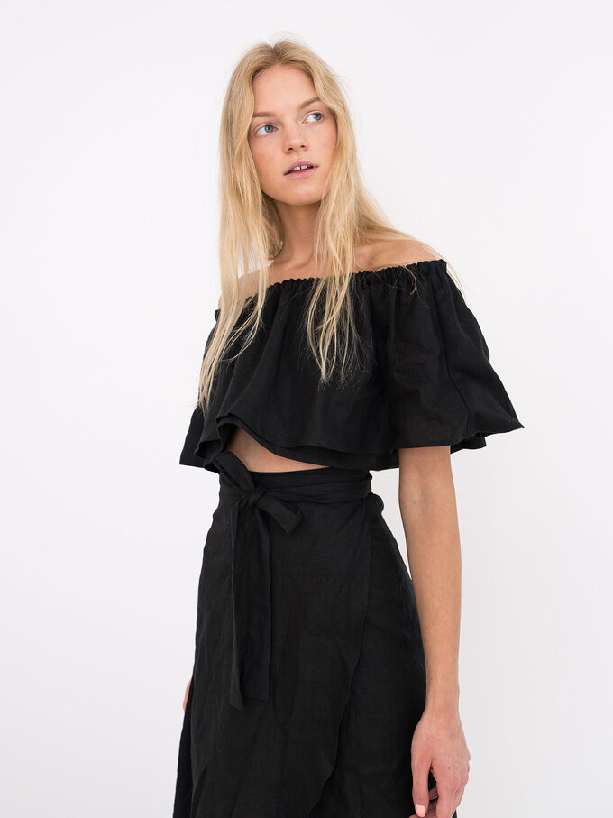 Image 1 of ACACIA Off Shoulder Linen Top in Black from Love and Confuse