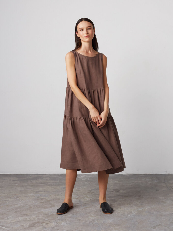 Image 2 of AGOTA Sleeveless Linen Dress in Cocoa from Love and Confuse