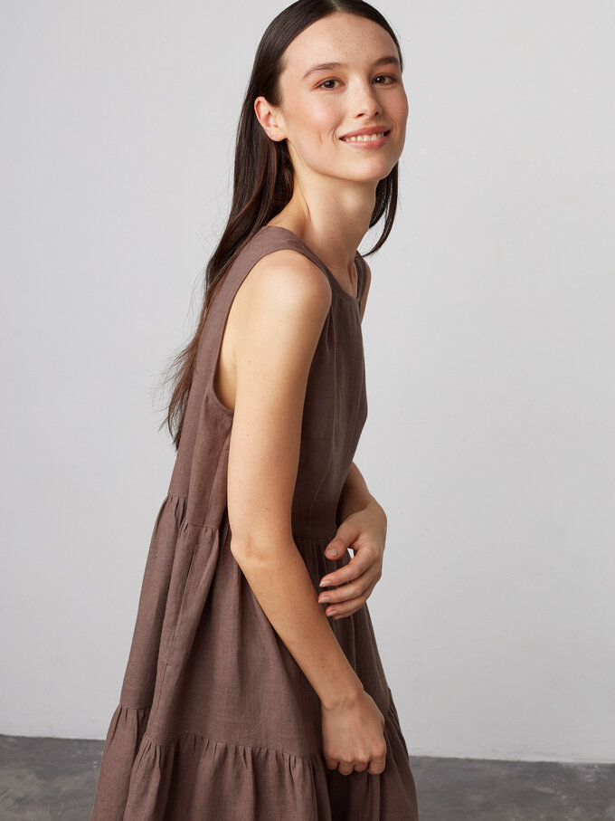 Image 3 of AGOTA Sleeveless Linen Dress in Cocoa from Love and Confuse