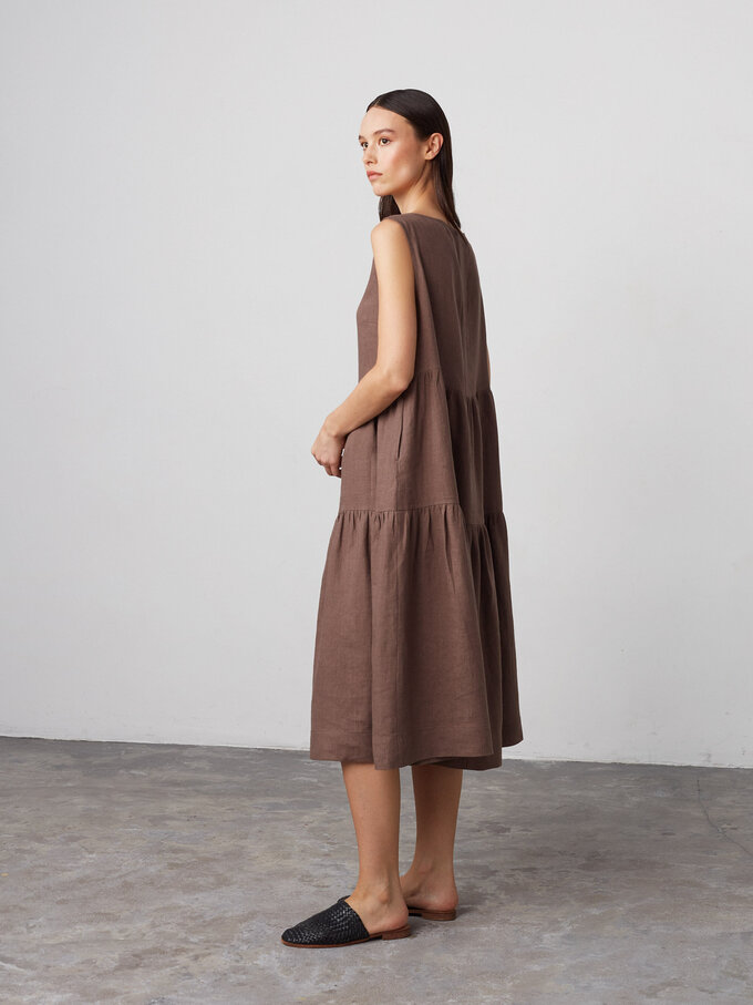 Image 5 of AGOTA Sleeveless Linen Dress in Cocoa from Love and Confuse