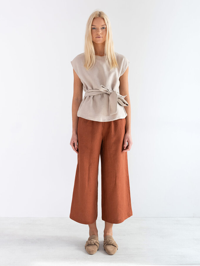 Image 2 of ALEXANDRA Linen Tie Waist Top in Beige from Love and Confuse