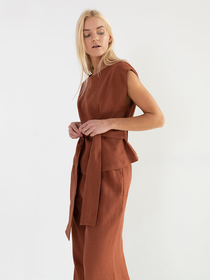 Image 3 of ALEXANDRA Linen Tie Waist Top in Rust from Love and Confuse