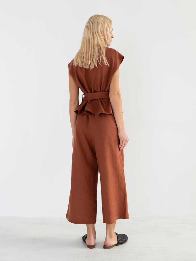 Image 5 of ALEXANDRA Linen Tie Waist Top in Rust from Love and Confuse