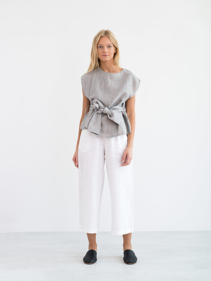 Image 3 of ALEXANDRA Linen Tie Waist Top in Stripe from Love and Confuse