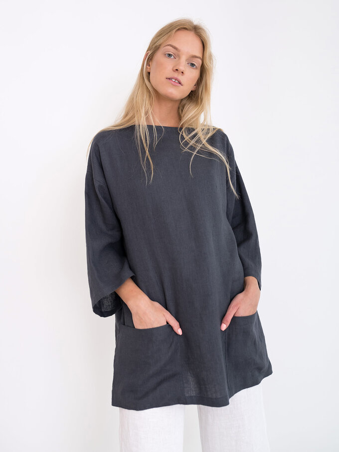 Image 1 of ALEXIS Linen Tunic Top in Dark Grey from Love and Confuse