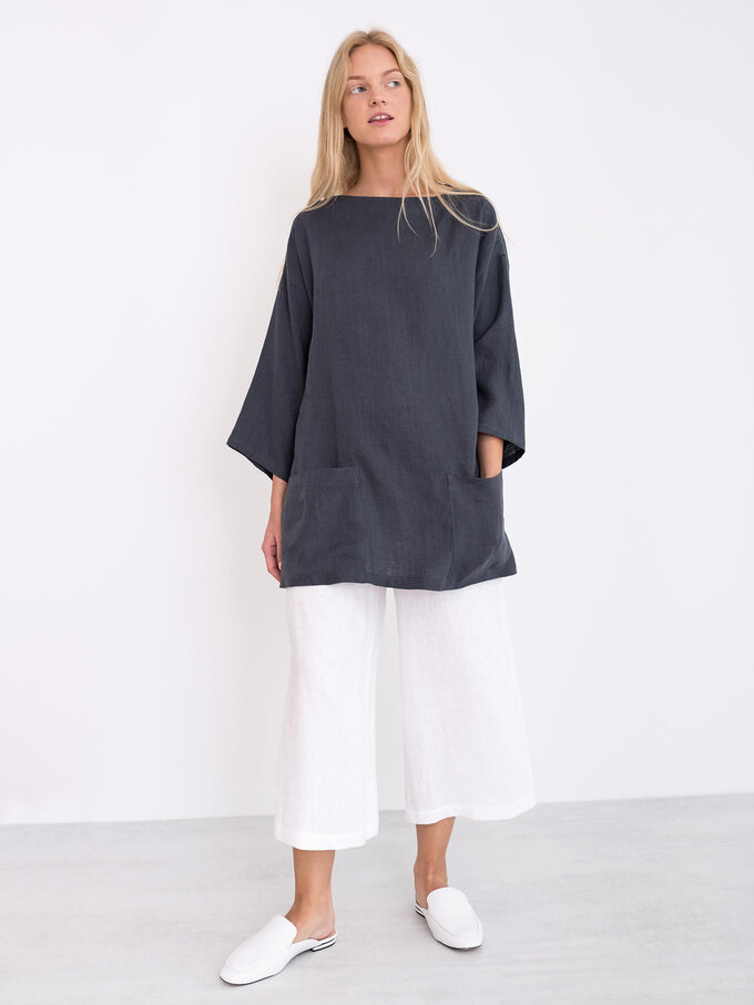 Image 2 of ALEXIS Linen Tunic Top in Dark Grey from Love and Confuse