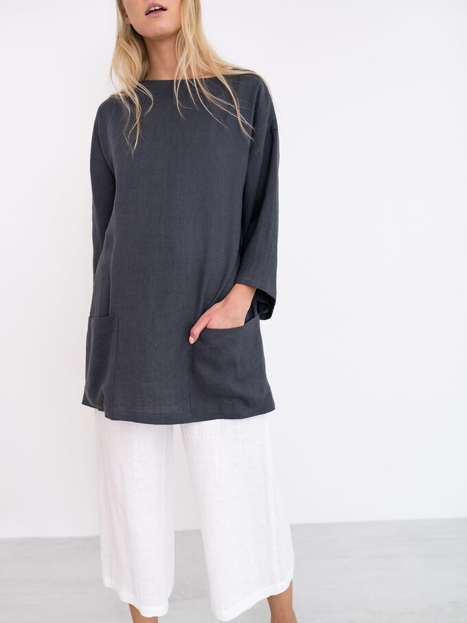 Image 3 of ALEXIS Linen Tunic Top in Dark Grey from Love and Confuse