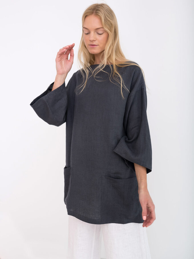 Image 4 of ALEXIS Linen Tunic Top in Dark Grey from Love and Confuse