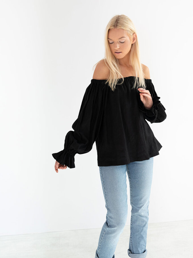 Image 1 of ALICE Off Shoulder Linen Top in Black from Love and Confuse