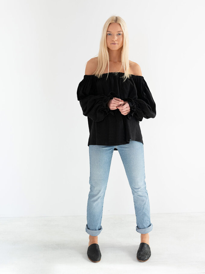 Image 2 of ALICE Off Shoulder Linen Top in Black from Love and Confuse