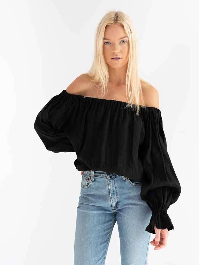 Image 3 of ALICE Off Shoulder Linen Top in Black from Love and Confuse