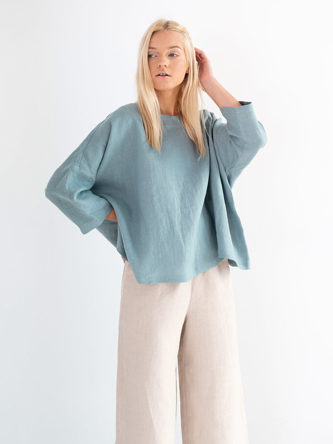 Image 1 of AMELIA Linen Top in Dark Turquoise from Love and Confuse