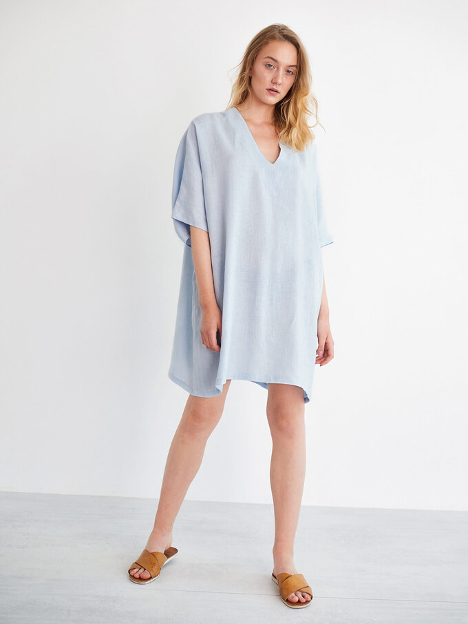 Image 1 of APRIL Linen Tunic Dress in Baby Blue from Love and Confuse