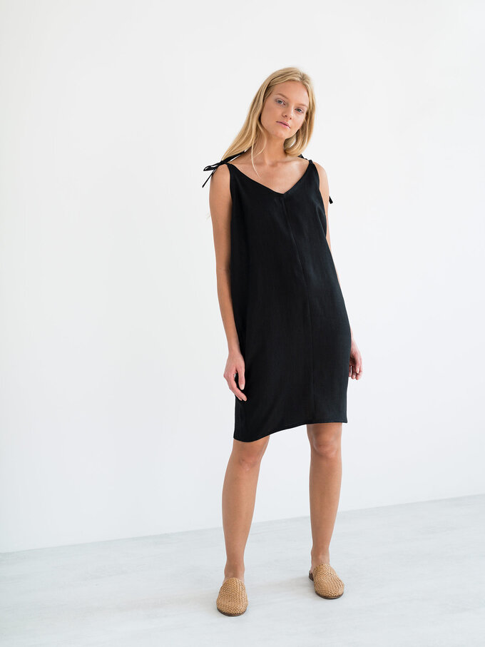 Image 1 of ARIA Linen Slip Dress in Black from Love and Confuse