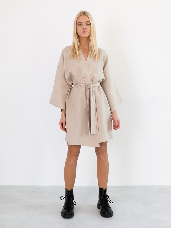 Image 2 of ATHENA Linen Wrap Dress in Beige from Love and Confuse