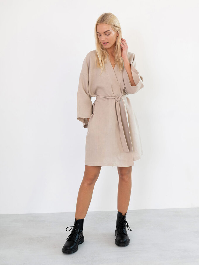 Image 3 of ATHENA Linen Wrap Dress in Beige from Love and Confuse