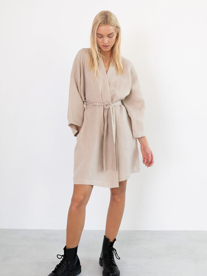 Image 5 of ATHENA Linen Wrap Dress in Beige from Love and Confuse