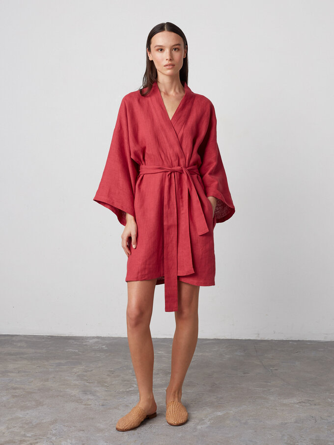 Image 1 of ATHENA Oversized Linen Wrap Dress in Raspberry from Love and Confuse