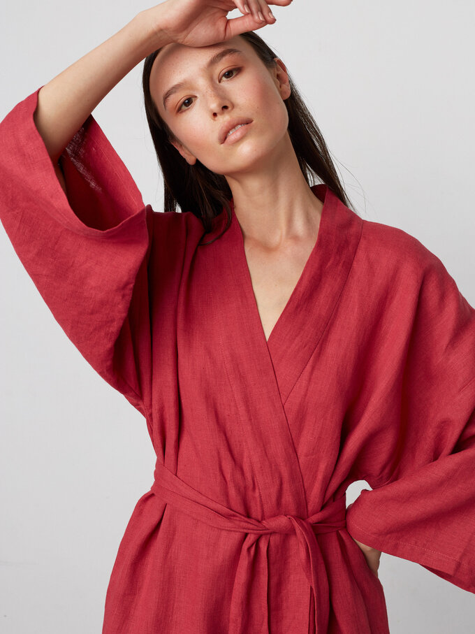 Image 4 of ATHENA Oversized Linen Wrap Dress in Raspberry from Love and Confuse