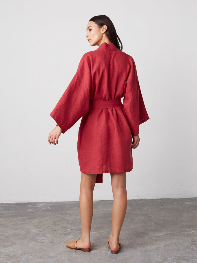 Image 5 of ATHENA Oversized Linen Wrap Dress in Raspberry from Love and Confuse