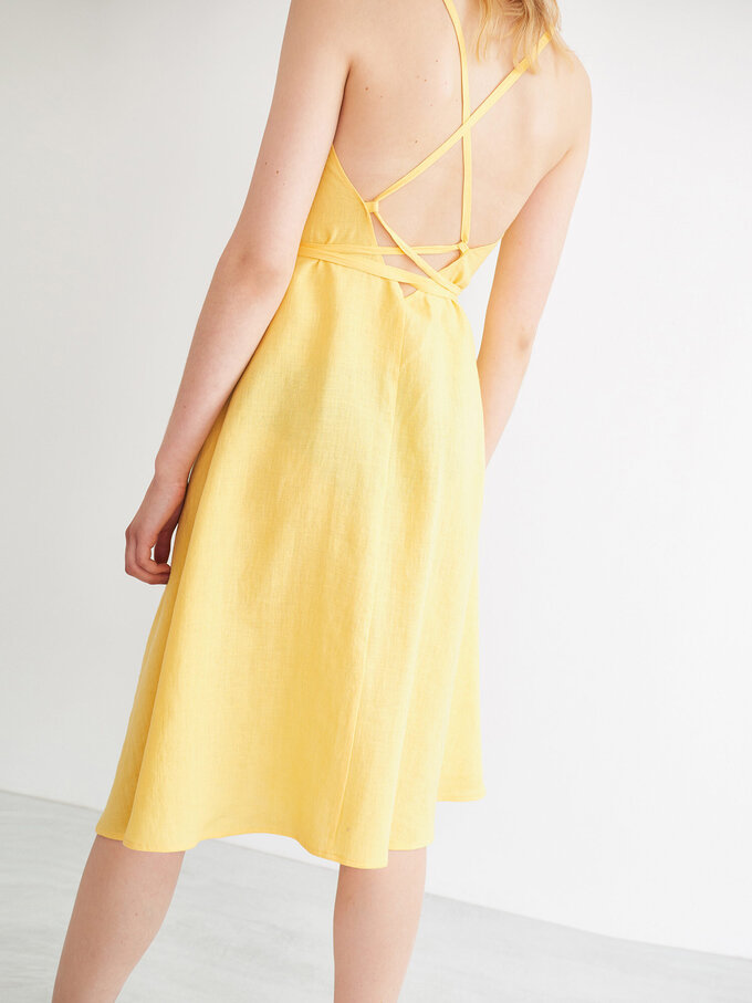 Image 3 of AUDREY Linen Wrap Dress in Lemon Yellow from Love and Confuse