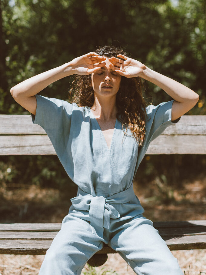 Image 1 of AURORA Linen Jumpsuit in Dark Turquoise from Love and Confuse