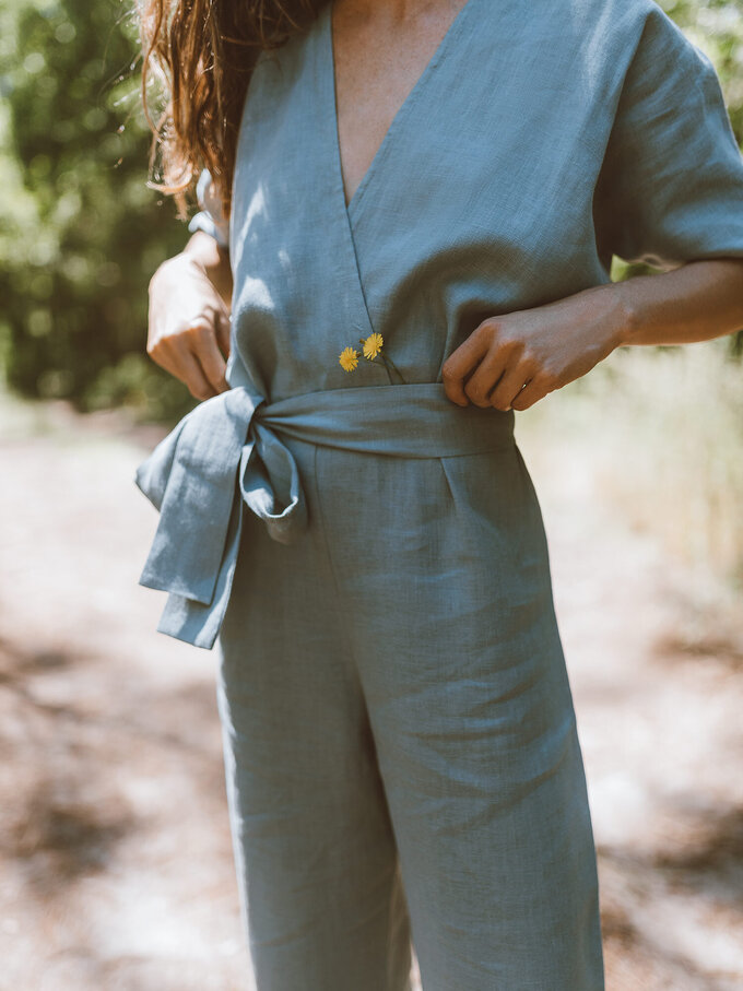 Image 2 of AURORA Linen Jumpsuit in Dark Turquoise from Love and Confuse