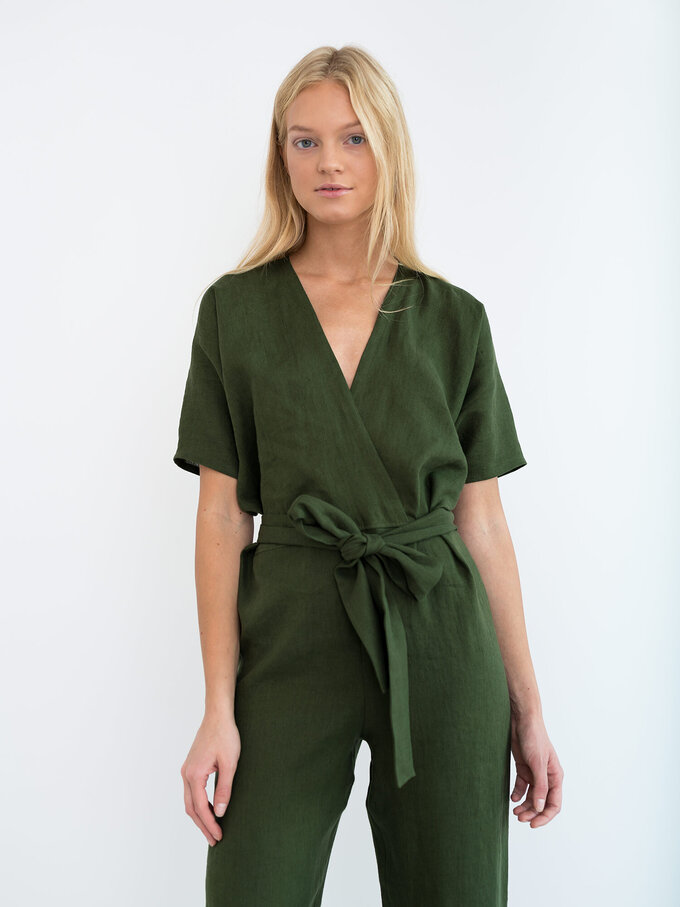 Image 1 of AURORA Linen Jumpsuit in Forest Green from Love and Confuse