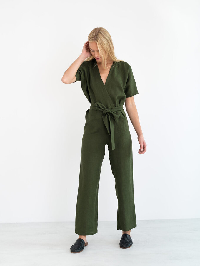 Image 2 of AURORA Linen Jumpsuit in Forest Green from Love and Confuse