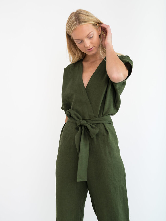 Image 4 of AURORA Linen Jumpsuit in Forest Green from Love and Confuse