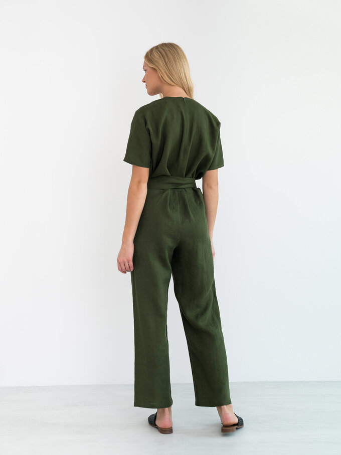 Image 5 of AURORA Linen Jumpsuit in Forest Green from Love and Confuse