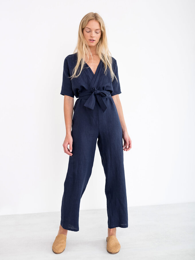 Image 2 of AURORA Linen Jumpsuit in Navy Blue from Love and Confuse