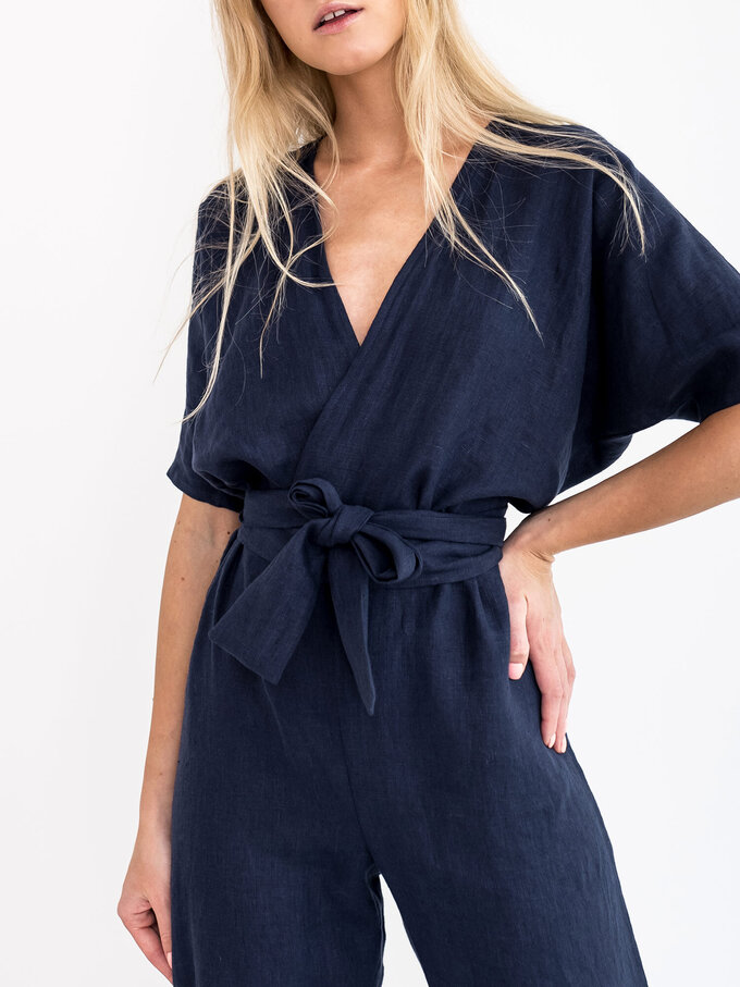 Image 3 of AURORA Linen Jumpsuit in Navy Blue from Love and Confuse