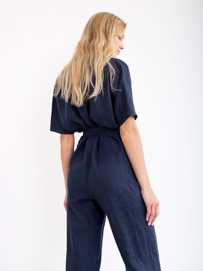 Image 5 of AURORA Linen Jumpsuit in Navy Blue from Love and Confuse