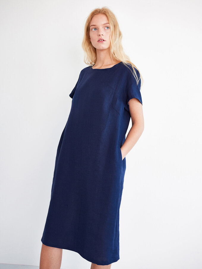 Image 3 of AVA Linen Tee Dress in Navy Blue from Love and Confuse