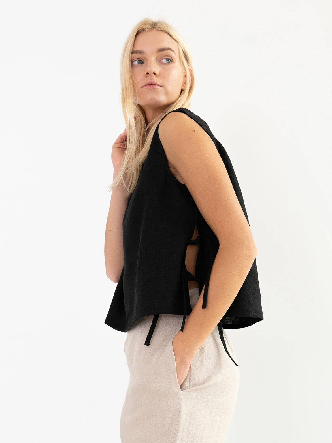 VICTORIA Linen Tie Front Top Love and Confuse