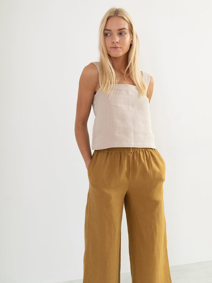 Image 1 of BEA Wide Strap Linen Top in Beige from Love and Confuse