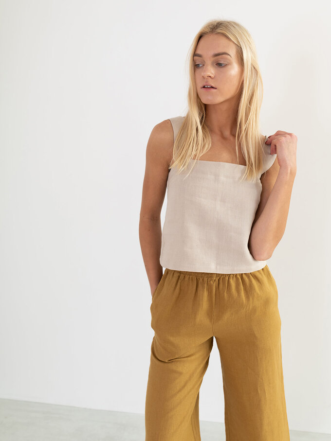 Image 3 of BEA Wide Strap Linen Top in Beige from Love and Confuse