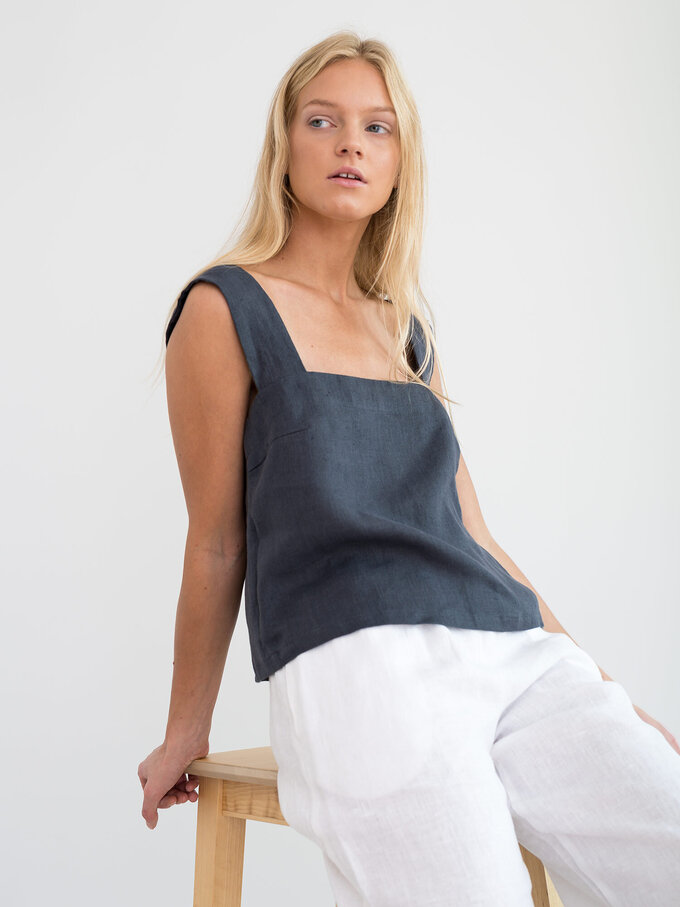 Image 2 of BEA Wide Strap Linen Top in Dark Grey from Love and Confuse