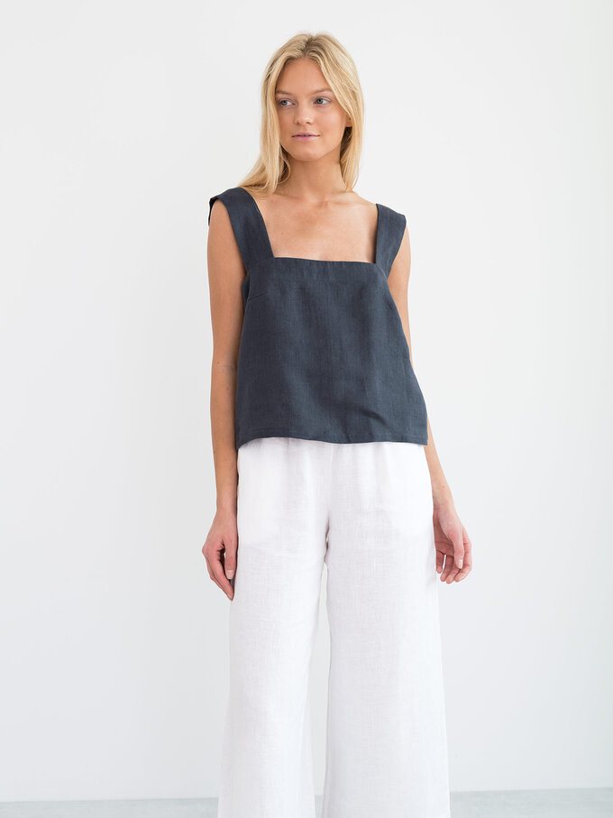 Image 3 of BEA Wide Strap Linen Top in Dark Grey from Love and Confuse