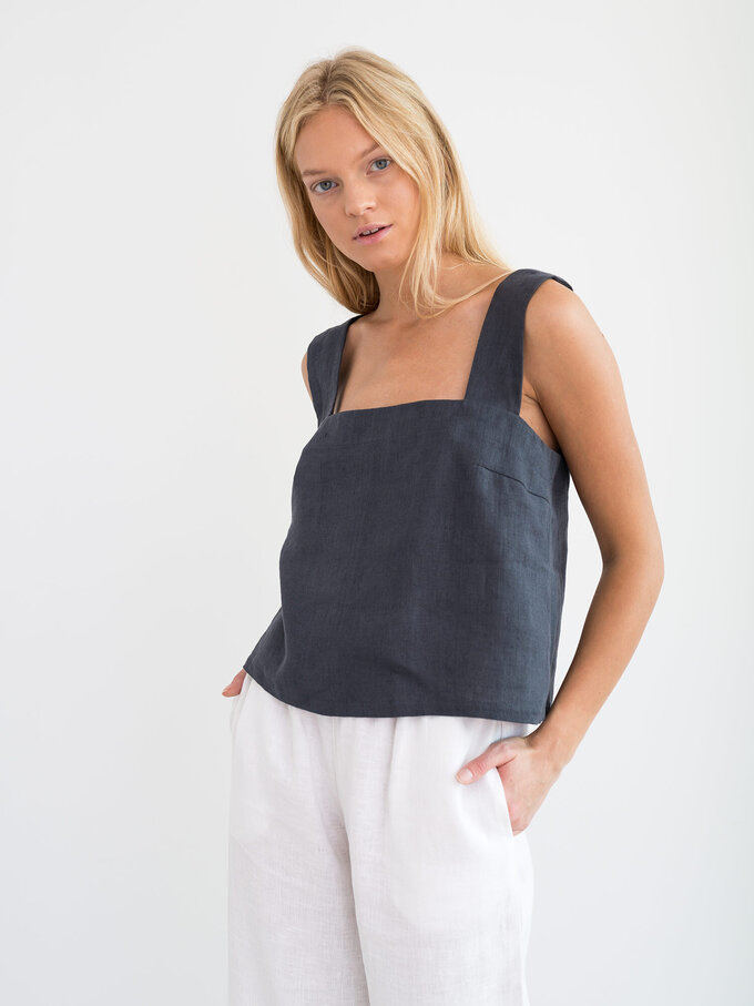 Image 4 of BEA Wide Strap Linen Top in Dark Grey from Love and Confuse