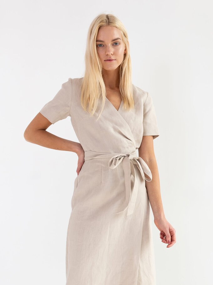 Image 4 of BELLA Linen Midi Wrap Dress in Beige from Love and Confuse