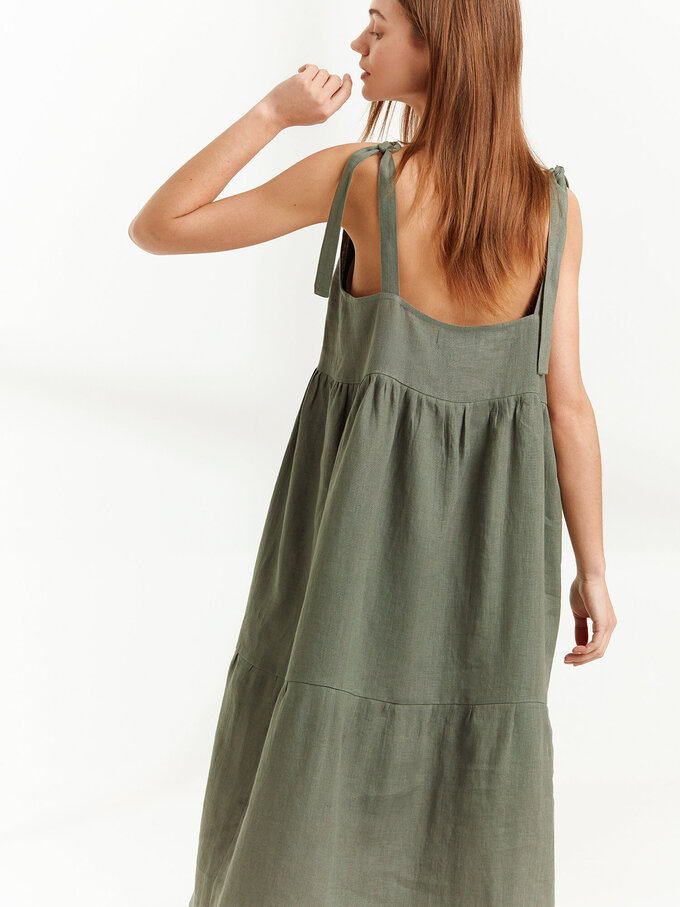 Image 1 of BERRY Linen Strap Dress in Sage Green from Love and Confuse