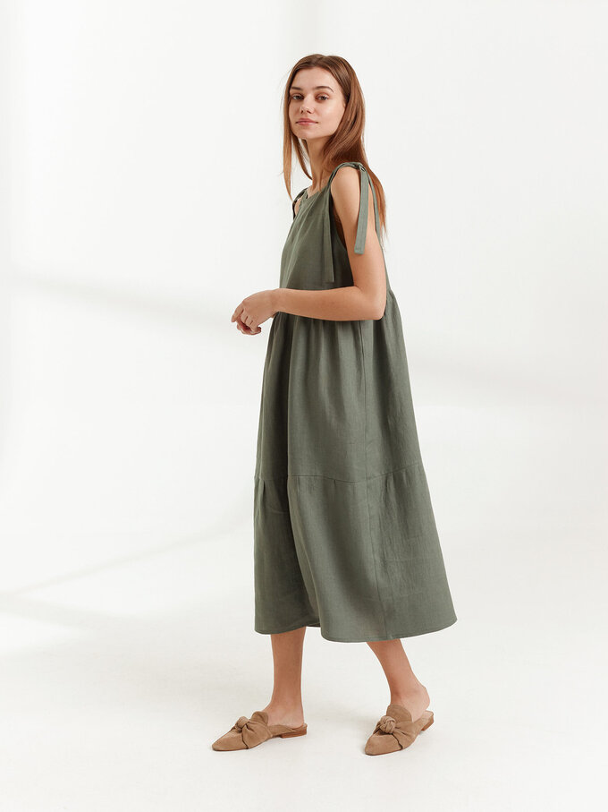 Image 2 of BERRY Linen Strap Dress in Sage Green from Love and Confuse