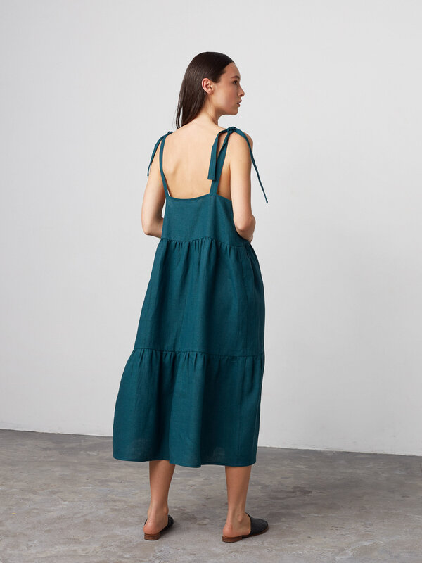 Image 1 of BERRY Sleeveless Linen Midi Dress in Emerald Blue from Love and Confuse