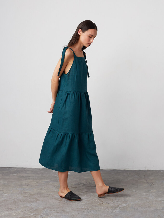 Image 5 of BERRY Sleeveless Linen Midi Dress in Emerald Blue from Love and Confuse